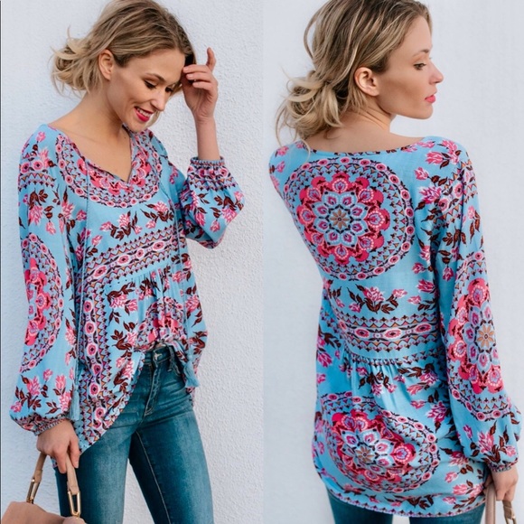 Entro Tops - Gorgeous Boho Printed Top 1 Medium Left!